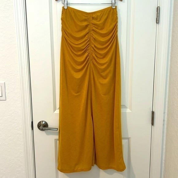 House of Harlow 1960 Sexy Summer Ruched Jersey Maxi Skirt Bronze Yellow Size XS - Picture 4 of 12